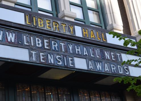 The Tensie Awards ceremony is advertised on the Liberty Hall marquee.