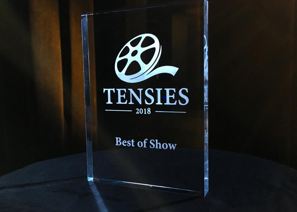 A clear acrylic Tensies trophy for "Best of Show"
